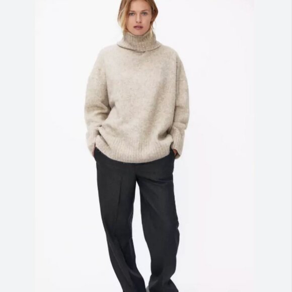 Zara Soft Knit Oversized Turtleneck Jumper Sweater Beige M-L - Picture 4 of 10